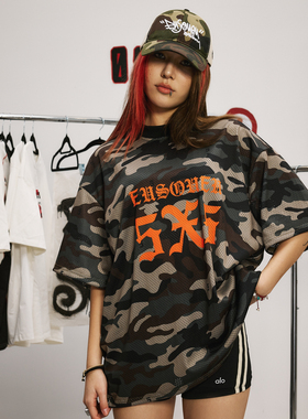 EU/EUSOUEU 2025SS网眼迷彩透气撞色美式街头宽松运动球衣短袖T恤