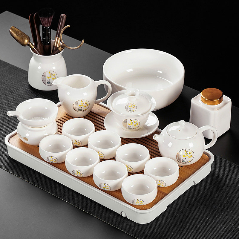 2025新款羊脂玉瓷功夫茶具套组家用轻奢高档全套茶壶白玉茶杯茶盘