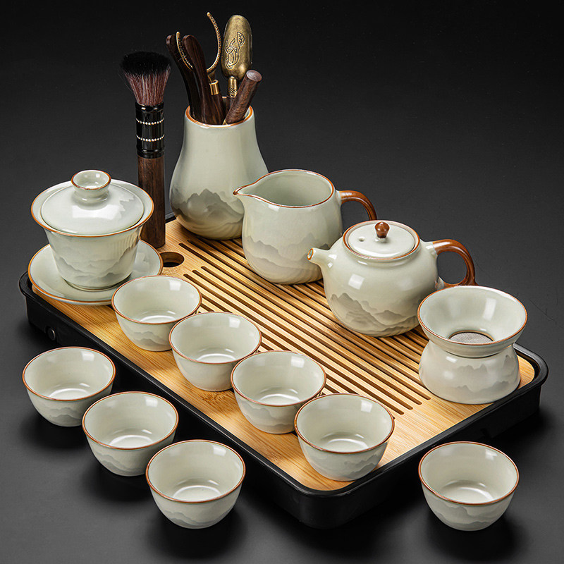 2026新款汝窑功夫茶具套组家用中式茶壶盖碗茶杯喝茶泡茶用品礼盒