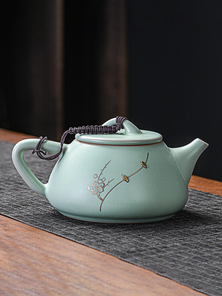 汝窑茶壶泡茶家用陶瓷茶水分离中式茶杯锔钉单壶高档新年礼盒套装