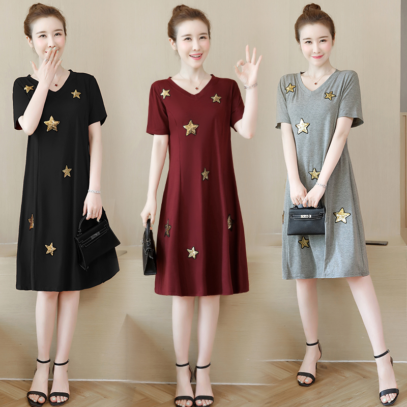 胖人服饰女洋气2019夏季新款女装胖mm宽松显瘦大码遮肚连衣裙减龄