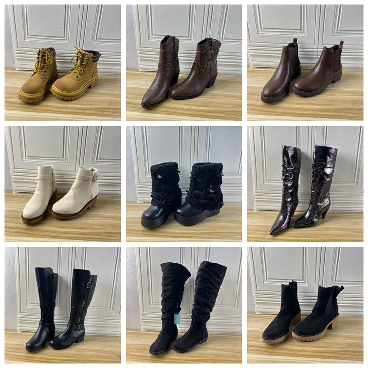 Lady Shoes杂款36码外贸原单女靴清仓圆头时尚粗跟侧拉链短靴长靴