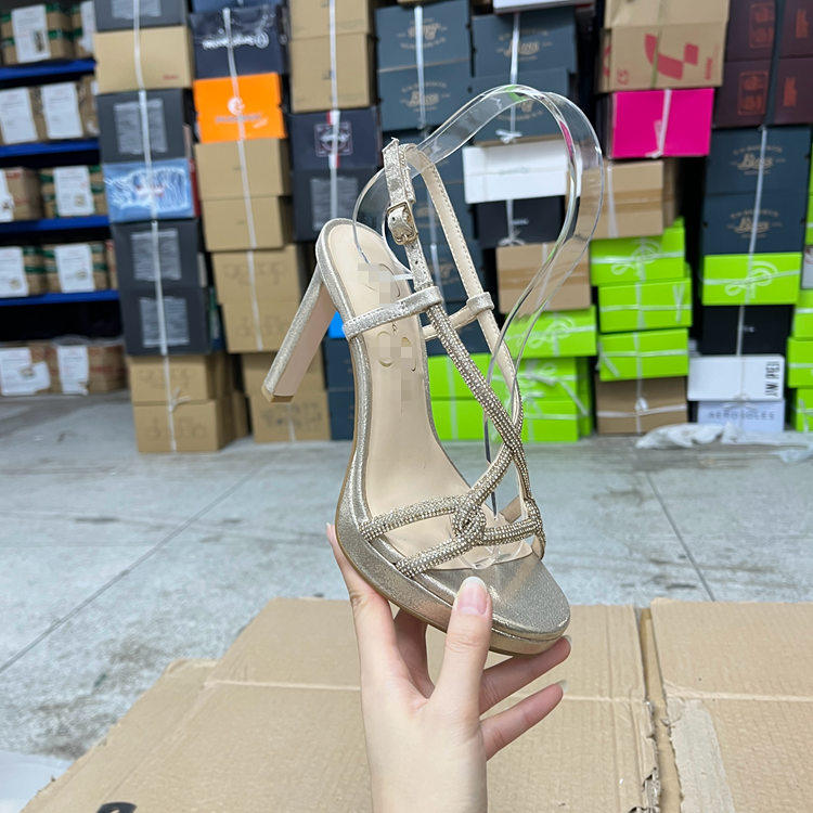 外贸原单欧美风新款水钻亮面女鞋性感时尚圆头防水台细高跟凉鞋
