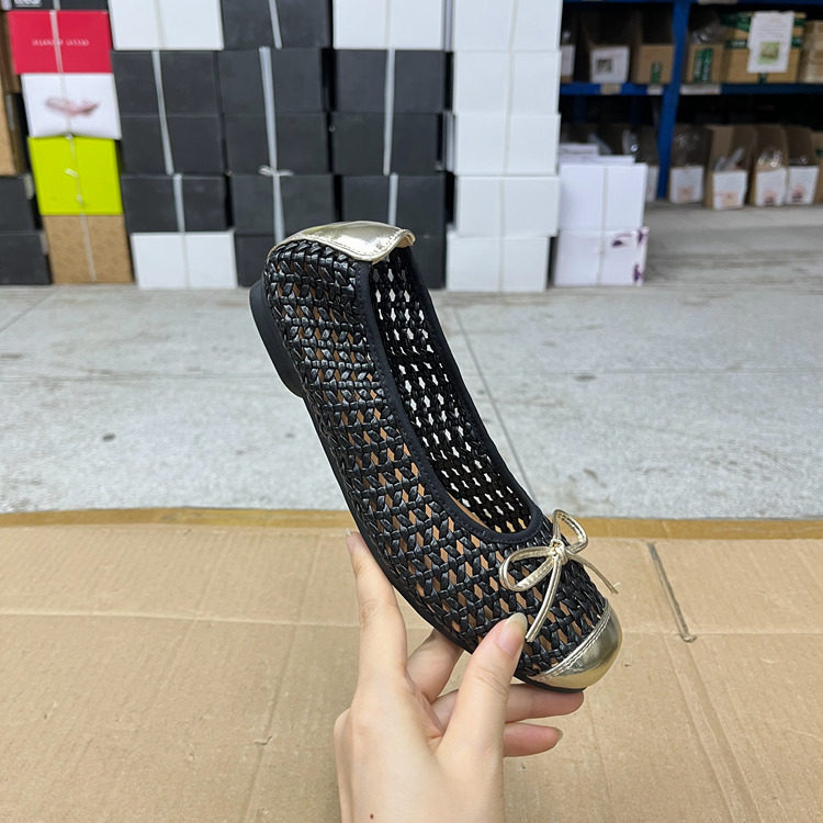 圆头平底编织单鞋真皮简约时尚
