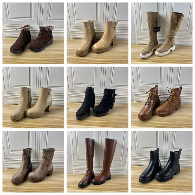 Lady Shoes杂款37码外贸原单独码女靴尖头纯色细跟侧拉链短靴长靴