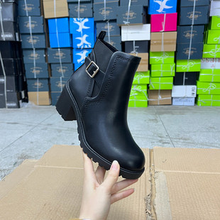 靴子潮 圆头侧拉链舒适休闲百搭女款 外贸原单粗跟短靴简约时尚 新款