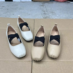 外贸原单里外全真皮女鞋方头纯色浅口复古玛丽珍皮鞋单鞋芭蕾舞鞋