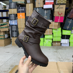 短靴舒适外穿 扣带圆头休闲百搭女款 外贸原单平底靴子简约时尚 新款