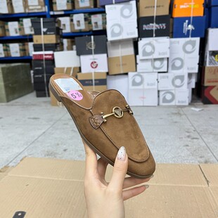 时尚 新款 圆头纯色金色G字标平底包头半拖 Shoes外贸原单女鞋 Lady