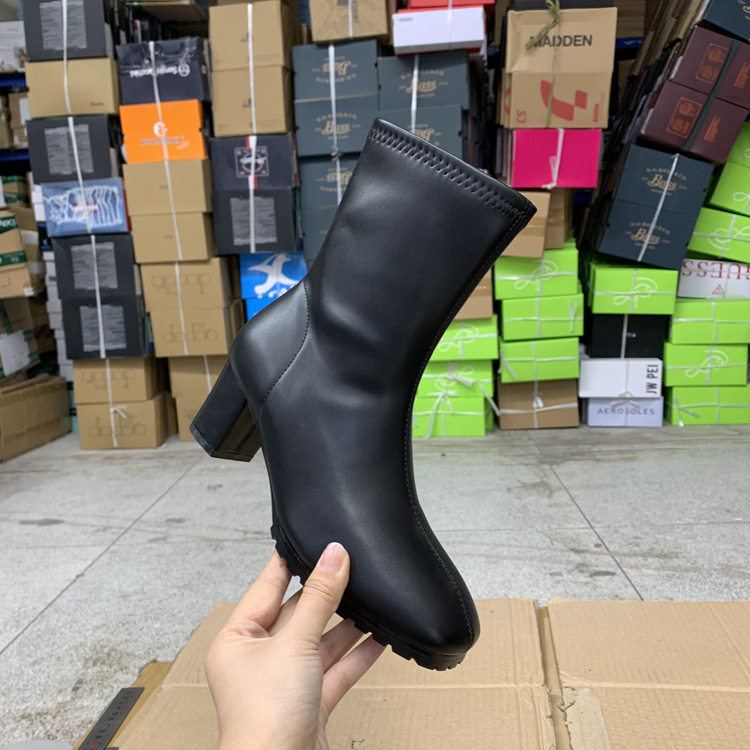 新款粗跟保暖百搭侧拉链女靴