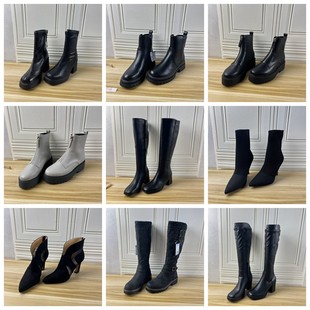 外贸原单独码 37码 女靴圆头纯色粗跟侧拉链短靴长靴 Shoes杂款 Lady