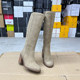 靴子 侧拉链名媛气质百搭女款 外贸原单圆头粗跟长靴简约时尚 新款