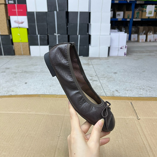 出口国外方头浅口平底单鞋里外全真皮简约新款舒适休闲百搭蝴蝶结