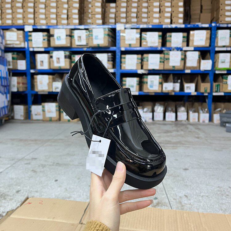 Lady Shoes外贸原单女鞋时尚圆头厚底粗跟一脚蹬单鞋通勤乐福鞋