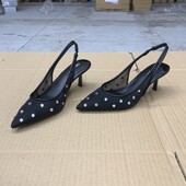 尖头网纱面带钻浅口细跟后空单鞋 时尚 新款 外贸原单夏季