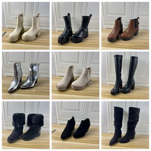 圆头纯色粗高跟时装 Lady 外贸原单女靴独码 35码 短靴长靴 Shoes杂款