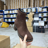 Lady 短靴 圆头纯色粗跟厚底侧拉链时装 Shoes外贸原单女靴新款 时尚