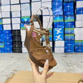 外贸原单厚底坡跟凉鞋 圆头露趾外穿增高百搭女鞋 带链条时尚 新款