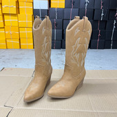 Lady 长靴 尖头纯色粗跟套筒复古时装 Shoes外贸原单女靴新款 时尚