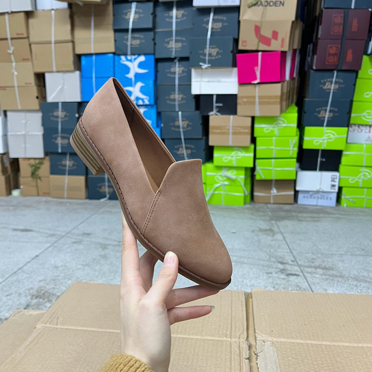 外面原单女鞋新款shoes尖头纯色粗跟简约休闲一脚蹬单鞋懒人鞋