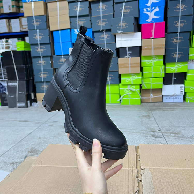 圆头纯色厚底粗跟套筒短靴马丁靴