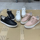 外贸原单女鞋 面真皮圆头抽绳松糕底一脚蹬舒适休闲百搭板鞋 新款 鞋