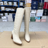 长筒靴 百搭尖头纯色粗跟套筒时装 Lady Shoes外贸原单女靴真皮时尚