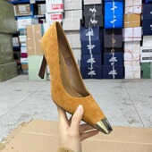 Shoes外贸原单女靴鞋 里外全真皮新款 小方头浅口细跟时装 Lady 单鞋