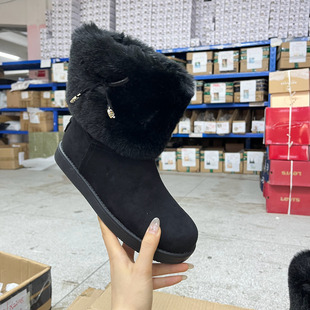 Lady Shoes外贸原单女鞋微瑕时尚百搭圆头纯色平底加厚短靴雪地靴