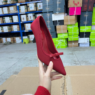 外贸原单shoes关税原因工厂清仓偏大一码尖头蝴蝶结浅口细跟单鞋