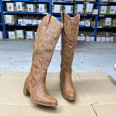 尖头纯色粗跟侧拉链复古时装 时尚 长靴 Shoes外贸原单靴子新款 Lady