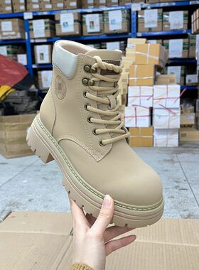 圆头纯色厚底系带工装短靴马丁靴