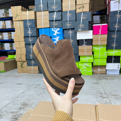 圆头纯色厚底露趾凉鞋一字拖鞋