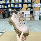 Lady 短靴 圆头纯色厚底粗跟工装 Shoes外贸原单女靴真皮新款 时尚
