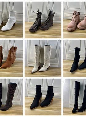 时尚独码纯色粗跟时装短靴长靴