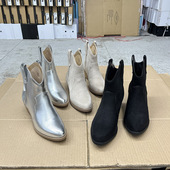 春秋款 外贸原单新款 时尚 西部牛仔靴尖头粗跟中跟短靴女靴骑士靴