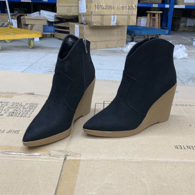 外贸原单尖头超高跟简约时尚短筒靴随性小众牛仔靴欧美