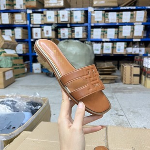 外贸原单shoes方头平底拖鞋简约网红糖果色一字拖外穿圆头露趾