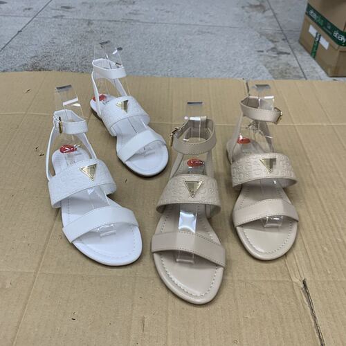 外贸原单平底凉鞋秋夏新开口简约舒适金色标露趾外穿沙滩纯色百搭