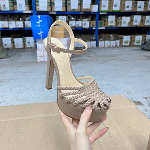 凉鞋 Lady 圆头纯色厚底细高跟一字扣时装 时尚 Shoes外贸原单女鞋