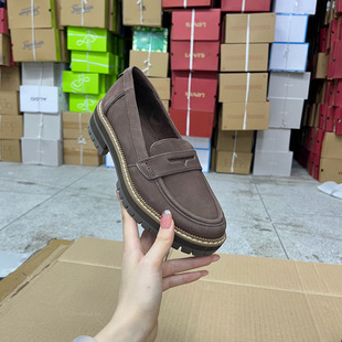 单鞋 外贸原单女鞋 时尚 shoes真皮浅口厚底粗跟一脚蹬乐福鞋 新款