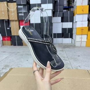 Lady Shoes 外贸原单女鞋新款时尚圆头厚底夹趾带钻人字拖鞋凉鞋