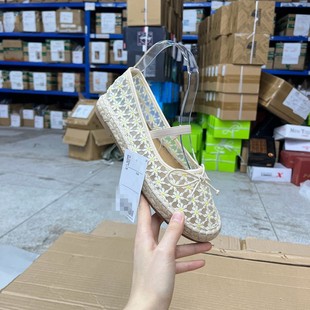 外贸原单女鞋 圆头纯色新款 蝴蝶结网纱花多渔夫鞋 松紧带一脚蹬单鞋