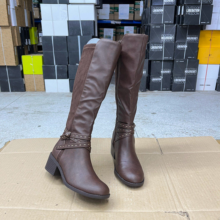 外贸原单粗跟长靴简约时尚新款侧拉链圆头舒适百搭日常外穿女靴子
