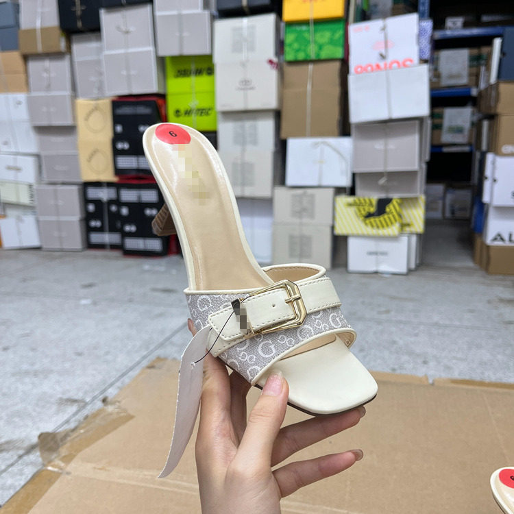 方头皮带扣细高跟气质拖鞋凉鞋
