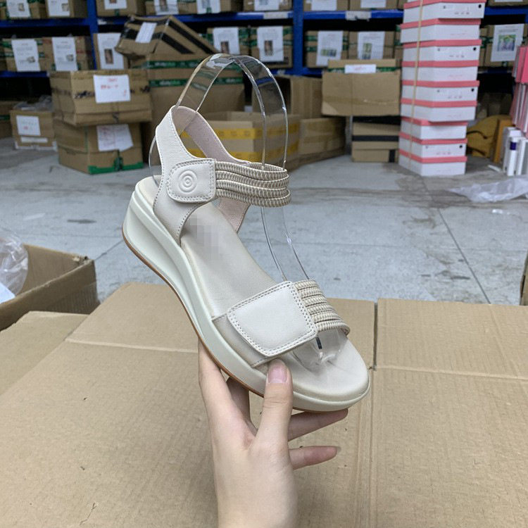 外贸原单女鞋圆头纯色厚底休闲时尚百搭魔术贴编织罗马风时装凉鞋