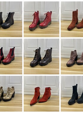 外贸原单女靴杂款36码真皮百搭舒适加绒特惠款福利独码系带短靴
