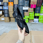 尖头纯色浅口粗跟铆钉一脚蹬气质单鞋 外贸原单shoes女鞋 欧美时尚