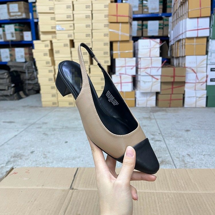 Lady Shoes外贸原单女鞋新款时尚尖头浅口粗跟后空包头时装单鞋