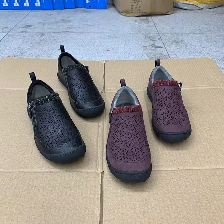 外贸原单冬季运动时尚休闲侧拉链圆头平底内里鞋垫加绒棉鞋透气